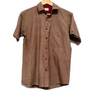 Jaypore Men's 38 Brown Textured Stripe 100% Cotton Button Up Artisan Earthy Boho